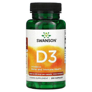 Swanson, 维生素 D3，1,000 国际单位（25 微克），250 粒胶囊