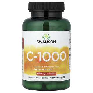 Swanson Vitamins, C-1000, Suplemento de vitamina C y rosa mosqueta, 90 cápsulas veganas