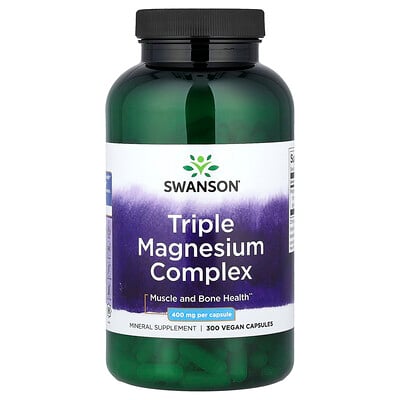 Swanson, Complejo de triple magnesio, 400 mg, 300 cápsulas veganas