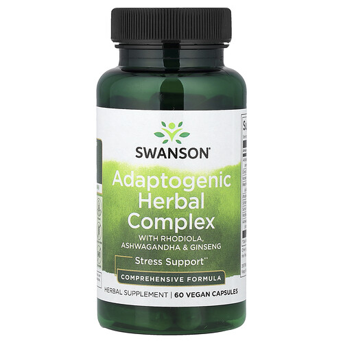 Swanson Vitamins Adaptogenic Herbal Complex with Rhodiola, Ashwagandha & Ginseng, 60 Vegan Capsules