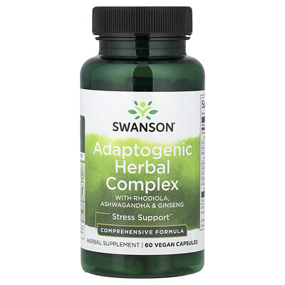 Swanson Vitamins, Complejo herbal adaptógeno con rodiola, ashwagandha y ginseng, 60 cápsulas veganas