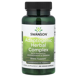 Swanson Vitamins, Complejo herbal adaptógeno con rodiola, ashwagandha y ginseng, 60 cápsulas veganas