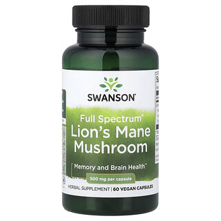 Swanson Vitamins, Cogumelo Juba-de-leão Full Spectrum®, 500 mg, 60 Cápsulas Veganas