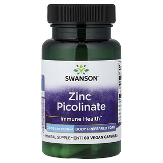 Swanson Vitamins, Picolinato de Zinco, 22 mg, 60 Cápsulas