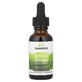 Swanson Vitamins, Płynny ekstrakt z miłorzębu chińskiego, bez alkoholu i cukru, 29,6 ml