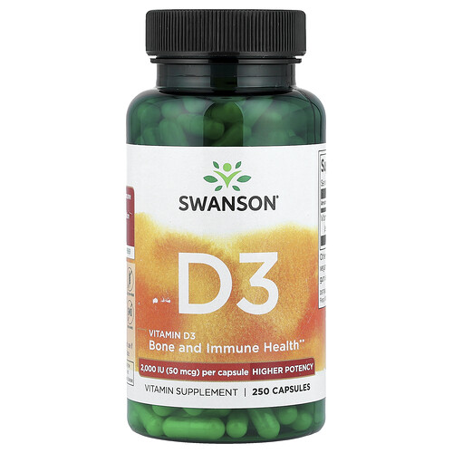 Swanson Vitamins, Vitamin D3, Higher Potency, Vitamin D3 mit höherer Wirksamkeit, 2.000 IU, 250 Kapseln