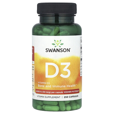 Swanson Vitamin D3 Higher Potency 50 mcg (2 000 IU) 250 Capsules