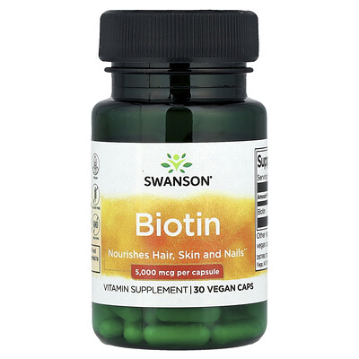 Swanson Vitamins, Biotina, 5000 mcg, 30 cápsulas veganas