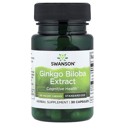 Swanson Vitamins, Extracto de Ginkgo biloba, Estandarizado, 60 mg, 30 cápsulas