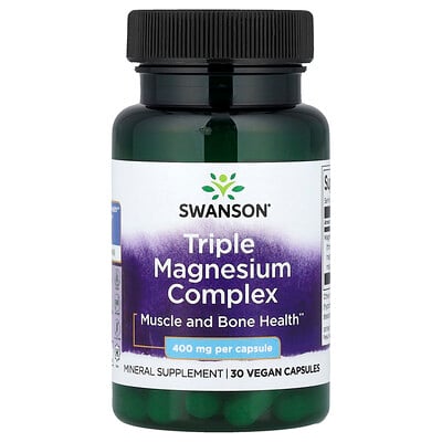 Swanson Vitamins, Complejo de triple magnesio, 400 mg, 30 cápsulas veganas
