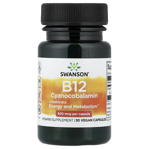 Swanson Vitamins, Vitamin B12, 500 mcg, 30 vegane Kapseln