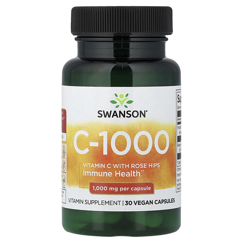 Swanson Vitamins C-1000 with Rose Hips, 30 Vegan Capsules