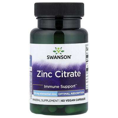 Swanson Vitamins, Citrato de zinc, 50 mg, 60 cápsulas