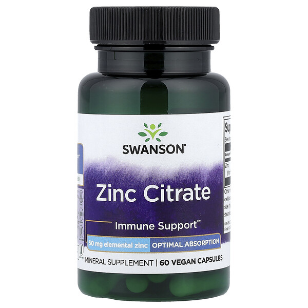 Swanson Vitamins Zinc Citrate, 50 mg, 60 Capsules