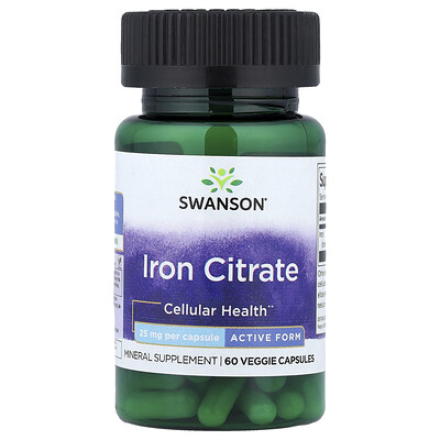 Swanson Vitamins, Citrato de hierro, Forma activa, 25 mg, 60 cápsulas vegetales