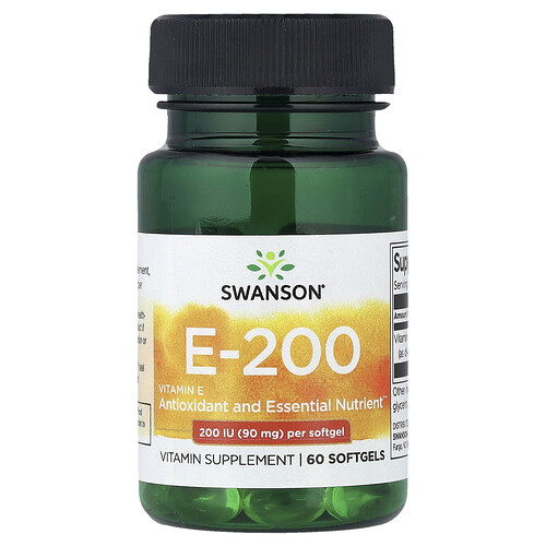 スワンソンビタミンズ Swanson Vitamins, ビタミンE-200、90mg（200 IU）、ソフトジェル60粒