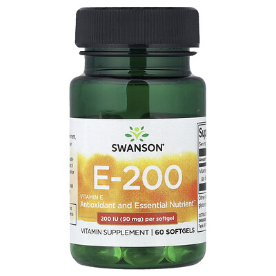 Swanson Vitamins, Vitamina E-200, 90 mg (200 UI), 60 cápsulas blandas