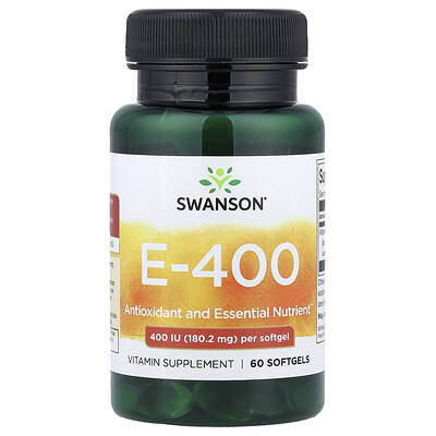 Swanson Vitamins, Vitamina E-400, 180,2 mg (400 UI), 60 cápsulas blandas