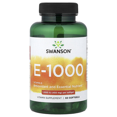 Swanson Vitamins, Vitamina E-1000, 450 mg (1000 UI), 60 cápsulas blandas
