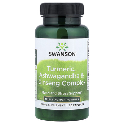 Swanson Vitamins, Complejo de cúrcuma, ashwagandha y ginseng, 60 cápsulas