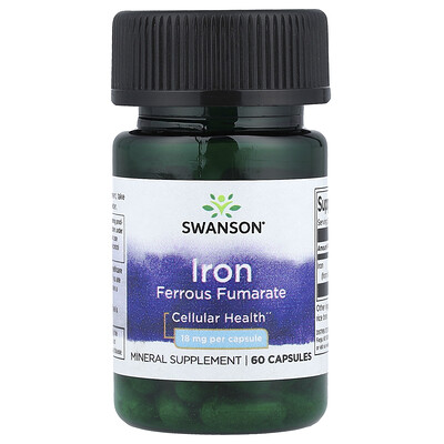 Swanson, Fumarato ferroso de hierro, 18 mg, 60 cápsulas