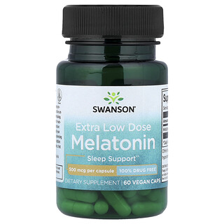 Swanson Vitamins, Melatonin, Ekstra Düşük Doz, 500 mcg, 60 Vegan Kapsül