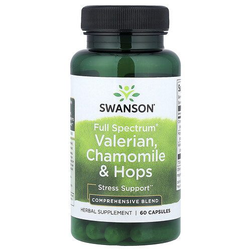 Swanson Vitamins Full Spectrum® Valerian, Chamomile & Hops, 60 Capsules