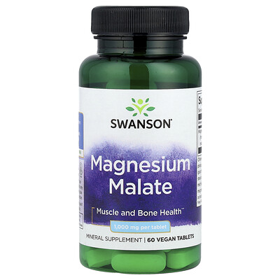 Swanson Vitamins, Malato de magnesio, 1000 mg, 60 comprimidos veganos