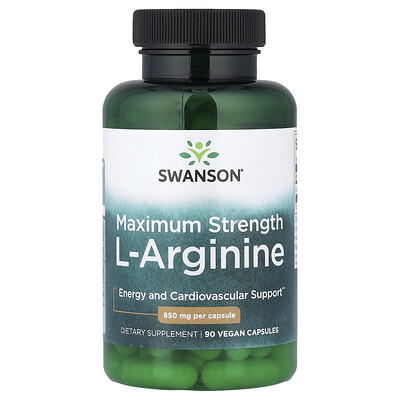 Swanson Vitamins, L-arginina, Máxima concentración, 850 mg, 90 cápsulas veganas