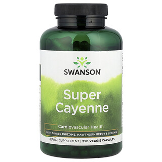 Swanson Vitamins, Super Cayenne cu rizom de ghimbir, fructe de păducel și lecitină, 250 de capsule vegetale
