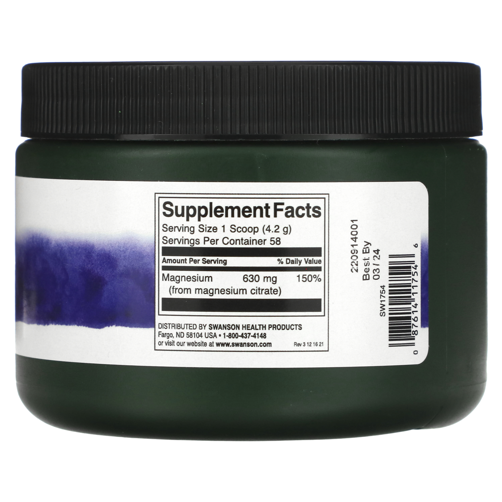 Swanson, 100 Pure Magnesium Citrate Powder, Unflavored, 630 mg, 8.6 oz