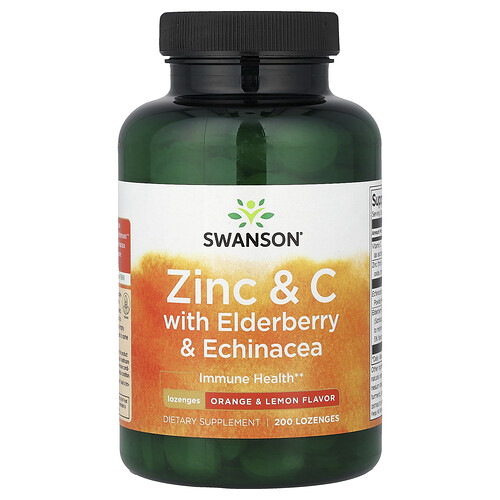 Swanson Vitamins, Zinc & C with Elderberry & Echinacea, Orange & Lemon, 200 Lozenges