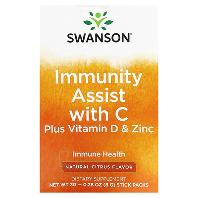 

Swanson Immunity Assist with C plus Vitamin D & Zinc Natural Citrus 30 Stick Packs 0.28 oz (8 g) each