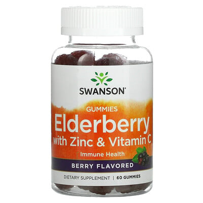 

Swanson, Elderberry With Zinc & Vitamin C, Berry, 60 Gummies