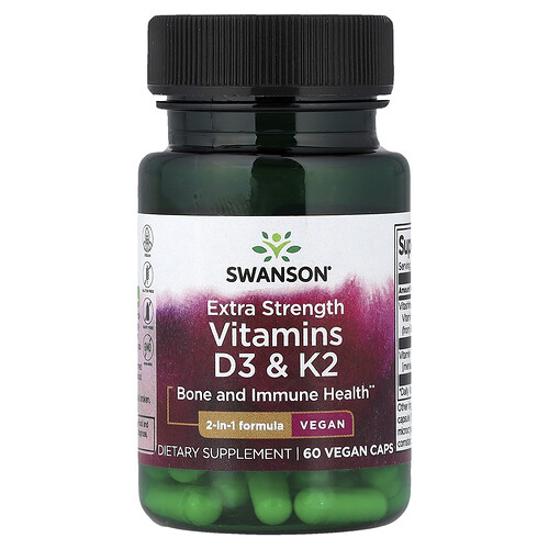 Swanson Vitamins Vitamins D3 & K2, 60 Veggie Caps