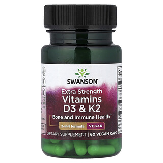 Swanson Vitamins, Vitaminas D3 y K2, 60 cápsulas vegetales