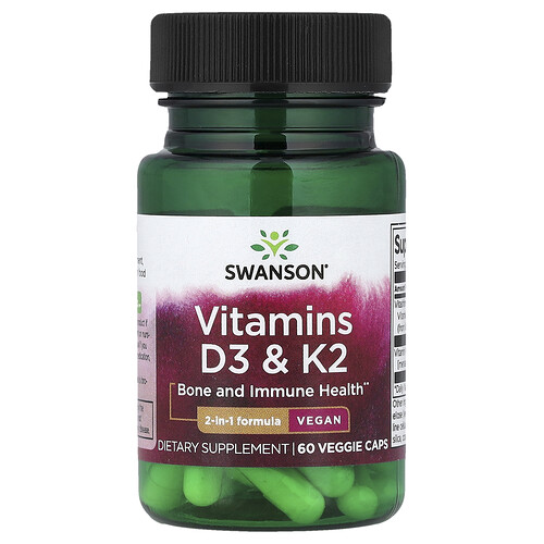 Swanson Vitamins Vitamins D3 & K2, 60 Veggie Caps