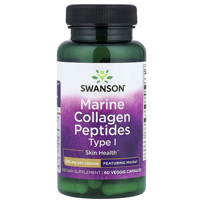 Swanson, Péptidos de colágeno marino tipo 1, 500 mg, 60 cápsulas vegetales