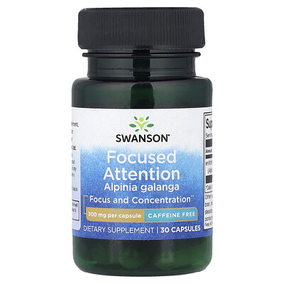 Swanson, Atención enfocada Alpinia galanga, Sin cafeína, 300 mg, 30 cápsulas