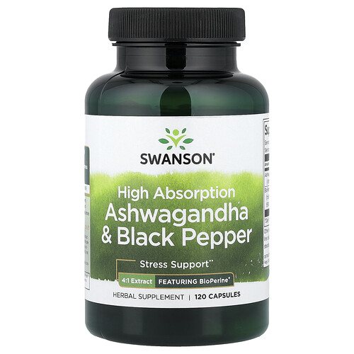 Swanson Vitamins, Ashwagandha und schwarzer Pfeffer mit hoher Absorptionsfähigkeit, 120 Kapseln