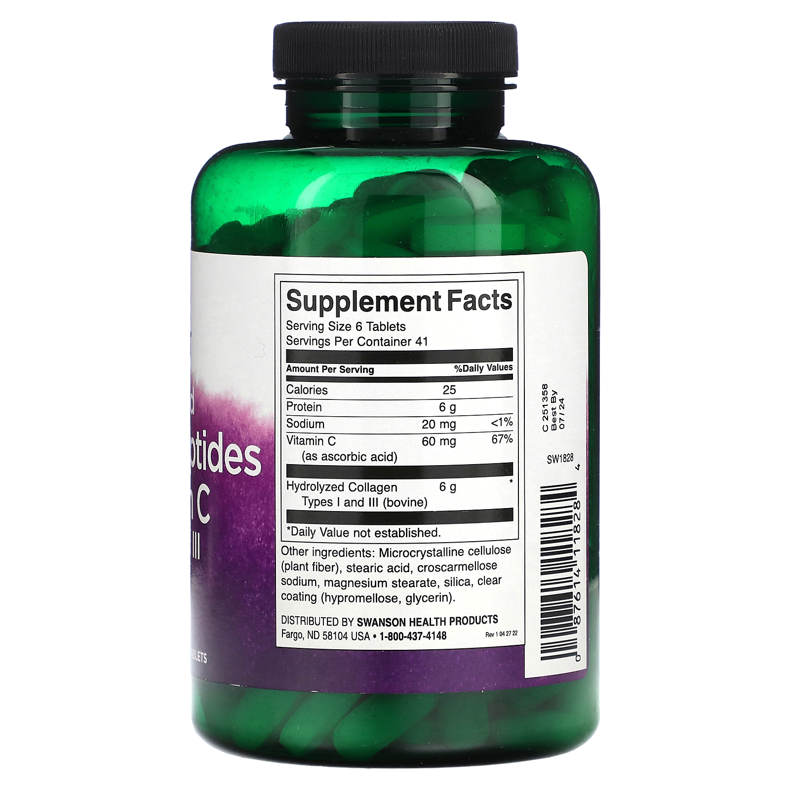 Swanson, Hydrolyzed Collagen Peptides + Vitamin C , 1,000 mg, 250 Tablets