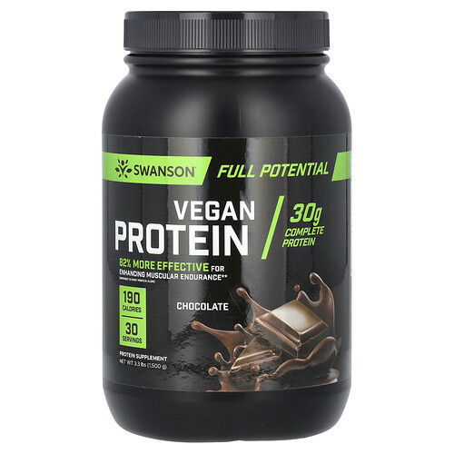 Swanson Vitamins Vegan Protein, Chocolate, 3.3 lbs (1,500 g)