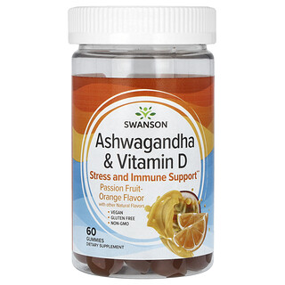 Swanson Vitamins, Ашваганда и витамин D, маракуйя и апельсин, 60 жевательных таблеток