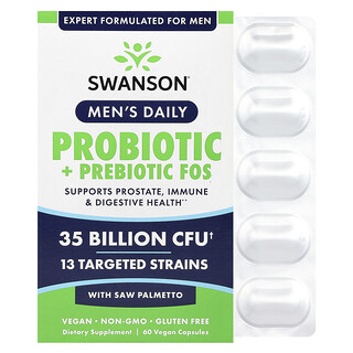 Swanson Vitamins, Для мужчин, ежедневно, пробиотики и пребиотики, ФОС и сереноа, 35 млрд КОЕ, 60 веганских капсул