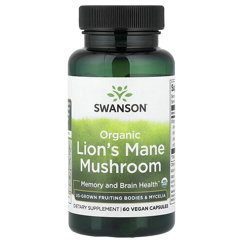 Swanson Vitamins, Organic Lion's Mane Mushroom, Bio-Löwenmähne-Pilz, 60 vegane Kapseln (500 mg pro Kapsel)