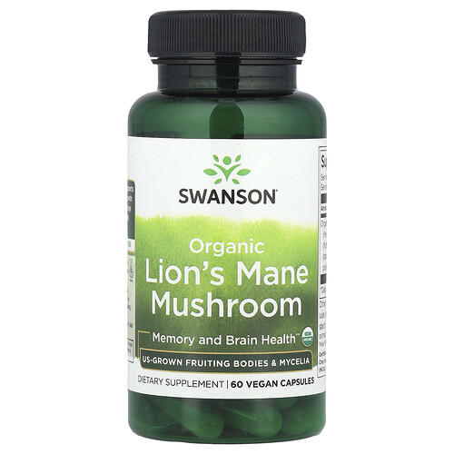 Swanson Vitamins, Organic Lion's Mane Mushroom, 60 Vegan Capsules (500 mg per Capsule)