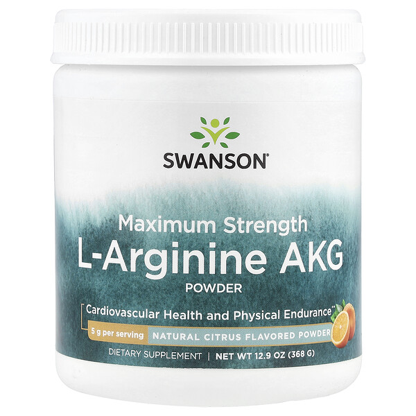 Swanson Vitamins Maximum Strength L-Arginine AKG Powder, Natural Citrus, 12.9 oz (368 g)