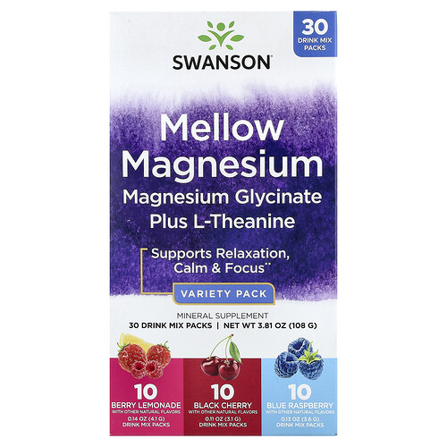 Swanson Vitamins, Mellow Magnesium Drink-Mix, Sortiment-Packung, 30 Sticks