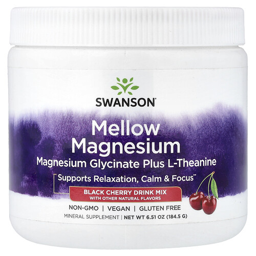 Swanson Vitamins Mellow Magnesium Drink Mix, Black Cherry, 6.51 oz (184.5 g)