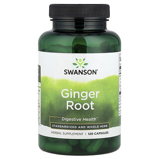 Swanson Vitamins, Raíz de jengibre, Hierba entera estandarizada, 120 cápsulas